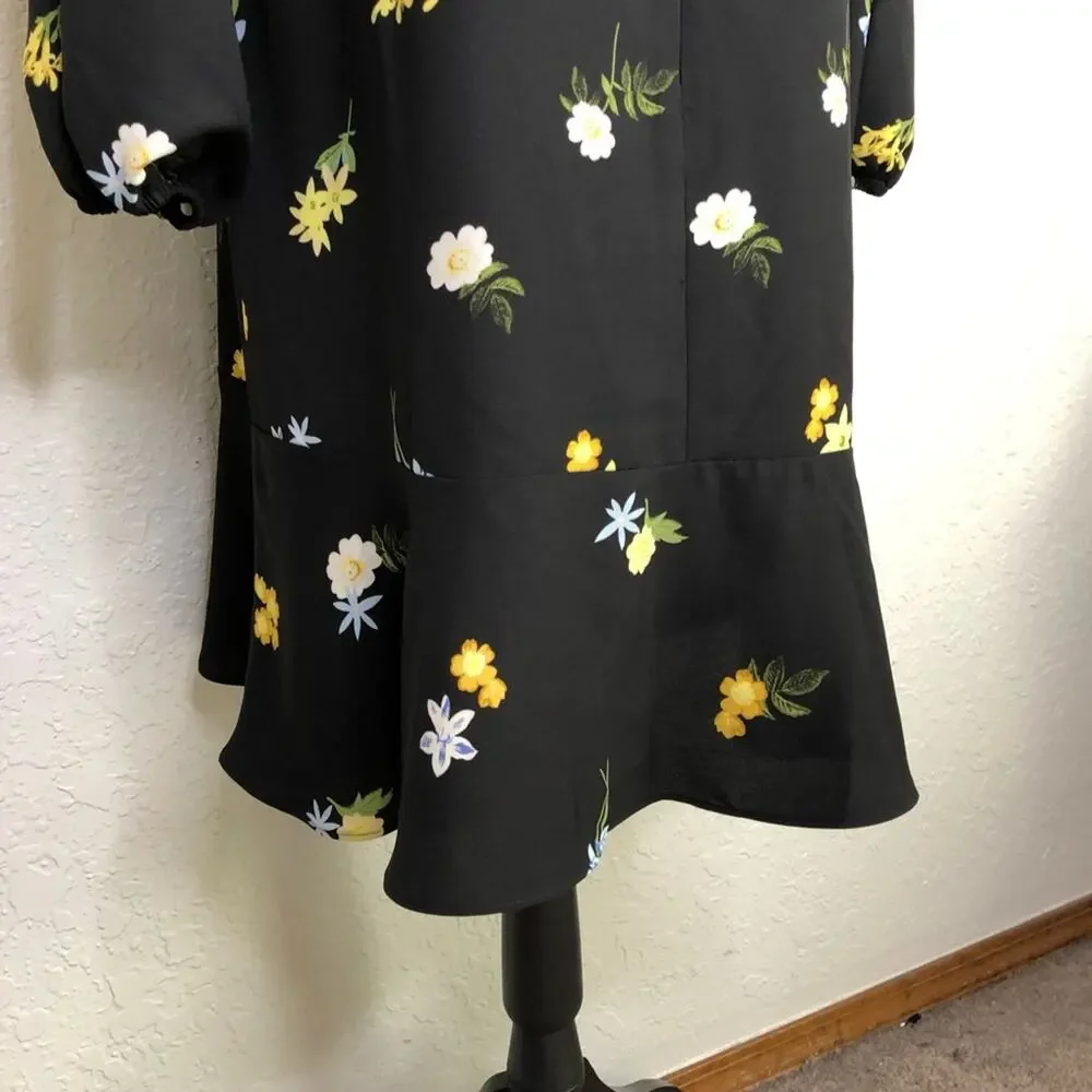 Ann Taylor Factory black yellow white floral long sleeve dress size Medium